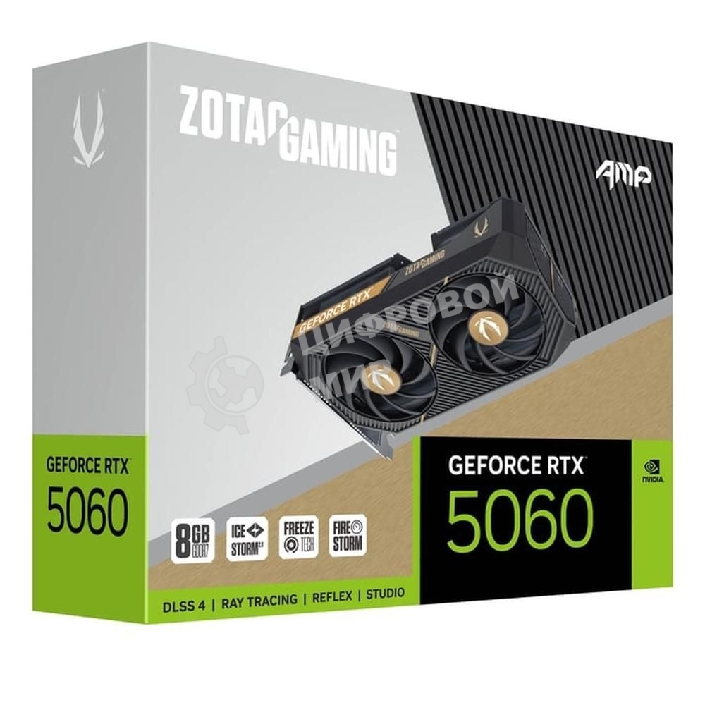 Видеокарта Zotac RTX 5060 AMP 8Gb GDDR7 128bit 3xDP HDMI 2FAN MEDIUM PACK