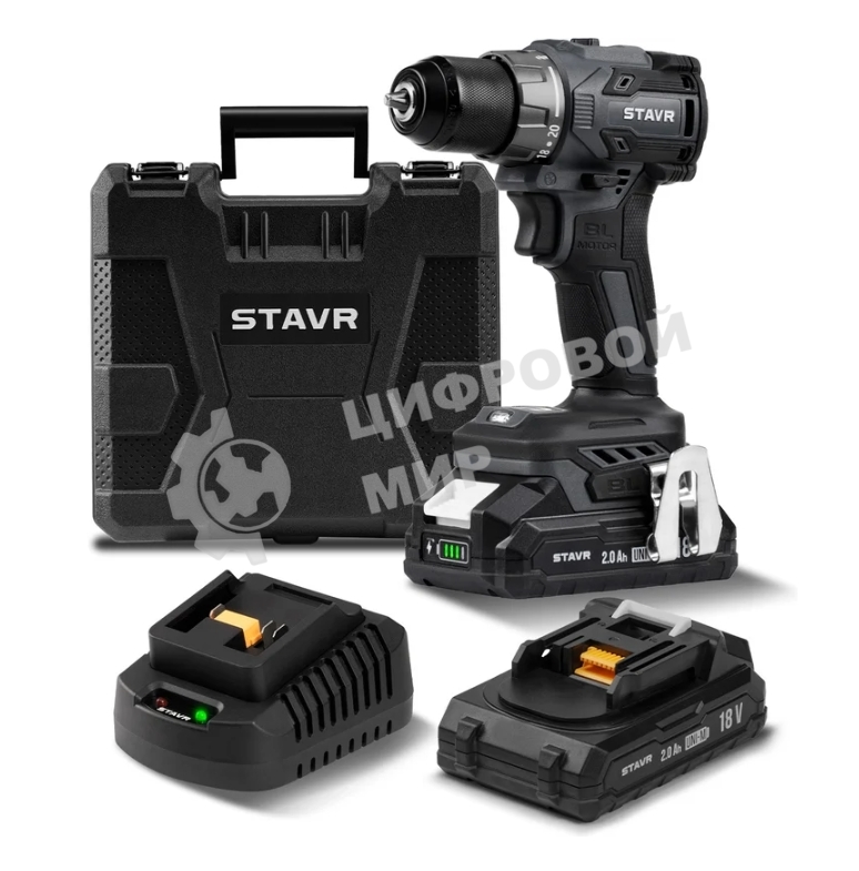 Дрель-шуруповерт СТАВР SDD 18BL-2K, 18 В, 2 Ач, 50 Нм, бесщеточный
