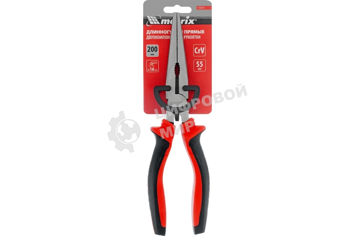 Длинногубцы прямые Matrix 17311, 200 мм, хром-ванадий, двухкомпонентные рукоятки