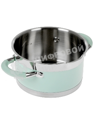 Кастрюля LARA LR02-540 MINT 16x9 см, 1,7 л, носик, индукционное дно, крышка с бортом, полипропилен, силикон, нержавеющая сталь