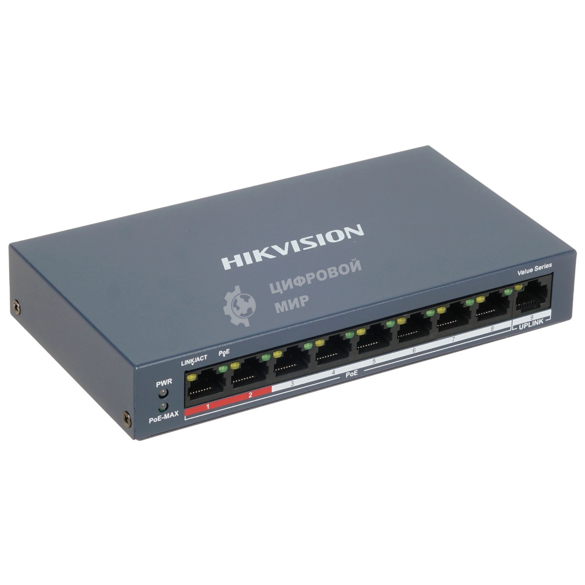 Коммутатор Hikvision DS-3E0109P-E/M(B), 8×100 Мбит/с PoE+ + 1×100 Мбит/с, неуправляемый