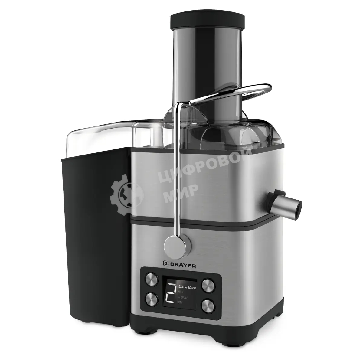 Соковыжималка BRAYER BR1704 центробежная, 800 Вт, 4 скор, LEDдисп,рез.для сока 1,1л, резер.мякот 2 л