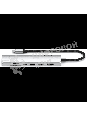 Док-станция (USB-хаб) Satechi ST-P7SS 7-in-1 USB-C Slim Multiport Adapter with Ethernet (Type-C,HDMI, 2xType-A, SD,microSD, RJ-45), до 80 Вт серебристый