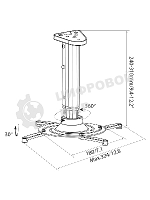 Кронштейн для проектора Cactus CS-VM-PR05M-AL серебристый макс.10кг настенный и потолочный поворот и наклон