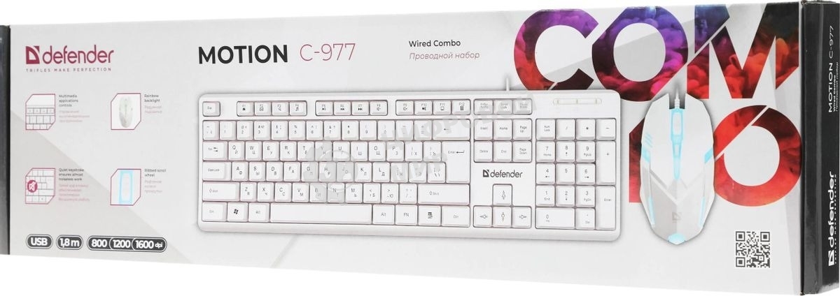 Комплект клавиатура + мышка Defender LINE MOTION C-977 RU белый