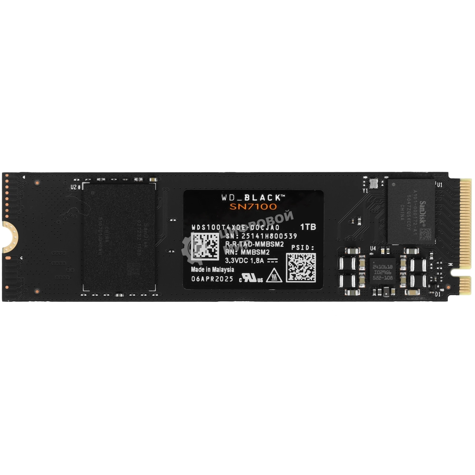 Накопитель SSD 1Tb WD черный SN7100, M.2 2280, PCI-E 3x4, R/W - 7250/6900 Mb/s 3D-NAND TLC