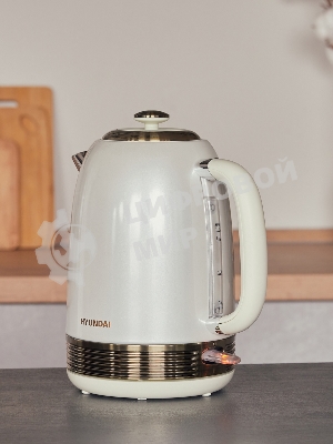 Чайник электрический Hyundai HYK-S4500 1.7 л, 2200 Вт, жемчужный/золотистый (корпус: нержавеющая сталь/пластик)