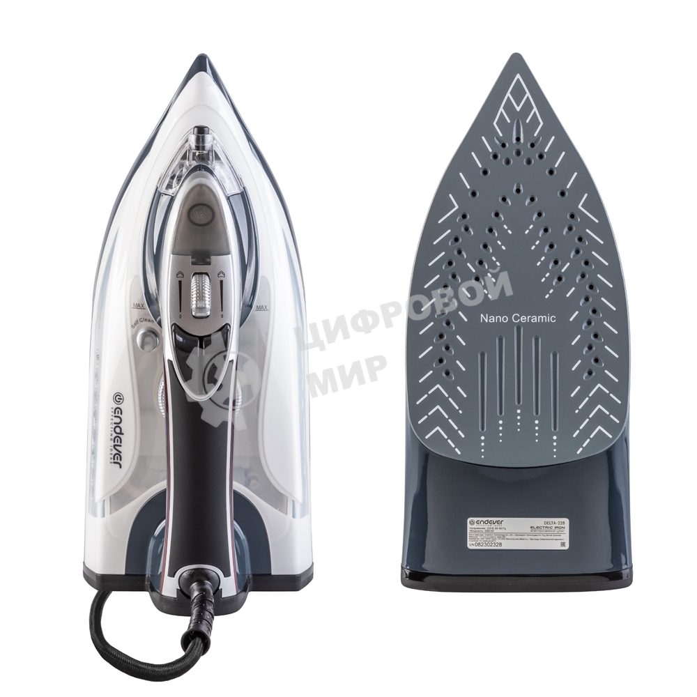 Утюг электрический Endever Delta-228 темно-синий/белый, 3000 Вт, подача пара 65 г/мин, паровой удар 180 г/мин, 10 шт/уп