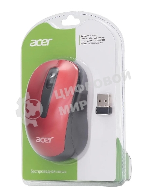 Мышь беспроводная Acer OMR136 красный, 1000 dpi, радиоканал, USB, кнопки - 3