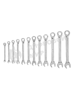 Набор ключей комбинированных трещоточных Denzel 6-19 мм, 12 шт., CrV, матовый хром