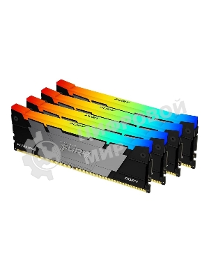 Оперативная память Kingston Fury Renegade, DDR4, 128Gb (4x32Gb), 3600MHz, CL18, DIMM, радиатор, RGB, черный/серебристый