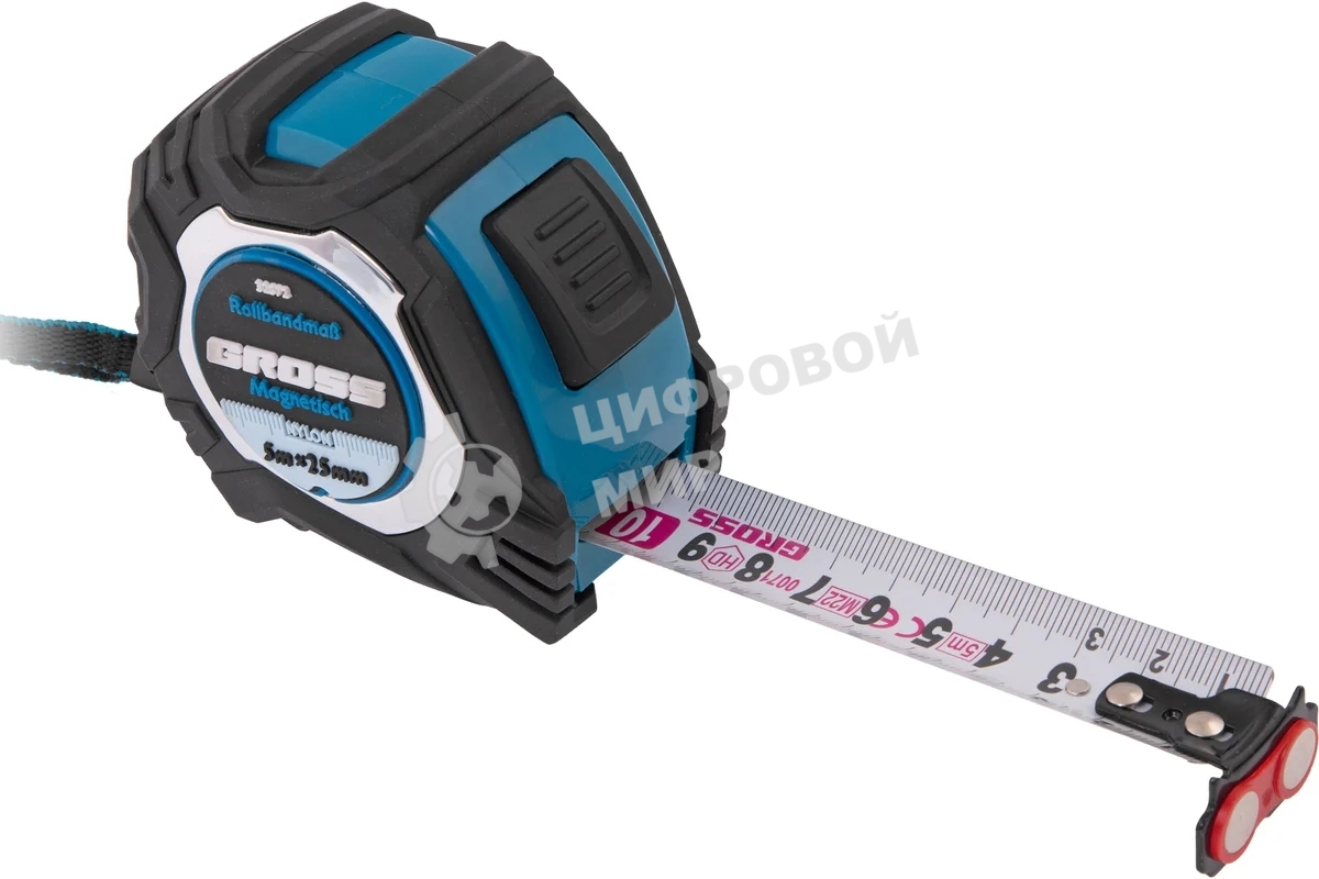 Рулетка Gross 32572 Magnetisch, 5 м х 25 мм обрезиненный корпус, автоматическая фиксация