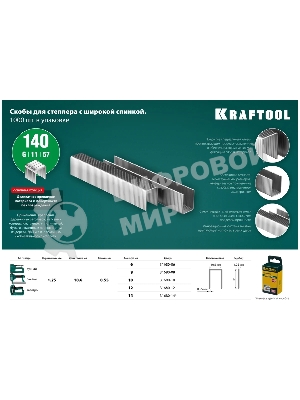 Скобы для степлера KRAFTOOL 14 мм широкие тип 140, 1000 шт