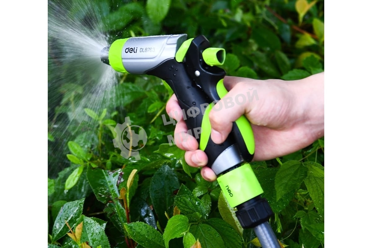 Пистолет-распылитель поливочный Deli DL8763 3 режима распыления, диаметр шланга 3/4