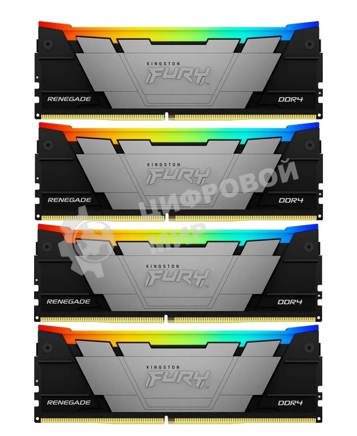 Оперативная память Kingston Fury Renegade, DDR4, 128Gb (4x32Gb), 3600MHz, CL18, DIMM, радиатор, RGB, черный/серебристый