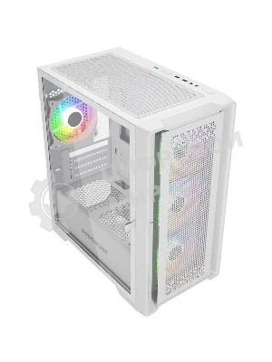 Компьютерный корпус Powercase ByteFlow Micro White, Tempered Glass, 4х 120мм ARGb fans, ARGb HUB, белый, mATX (CAMBFW-A4)