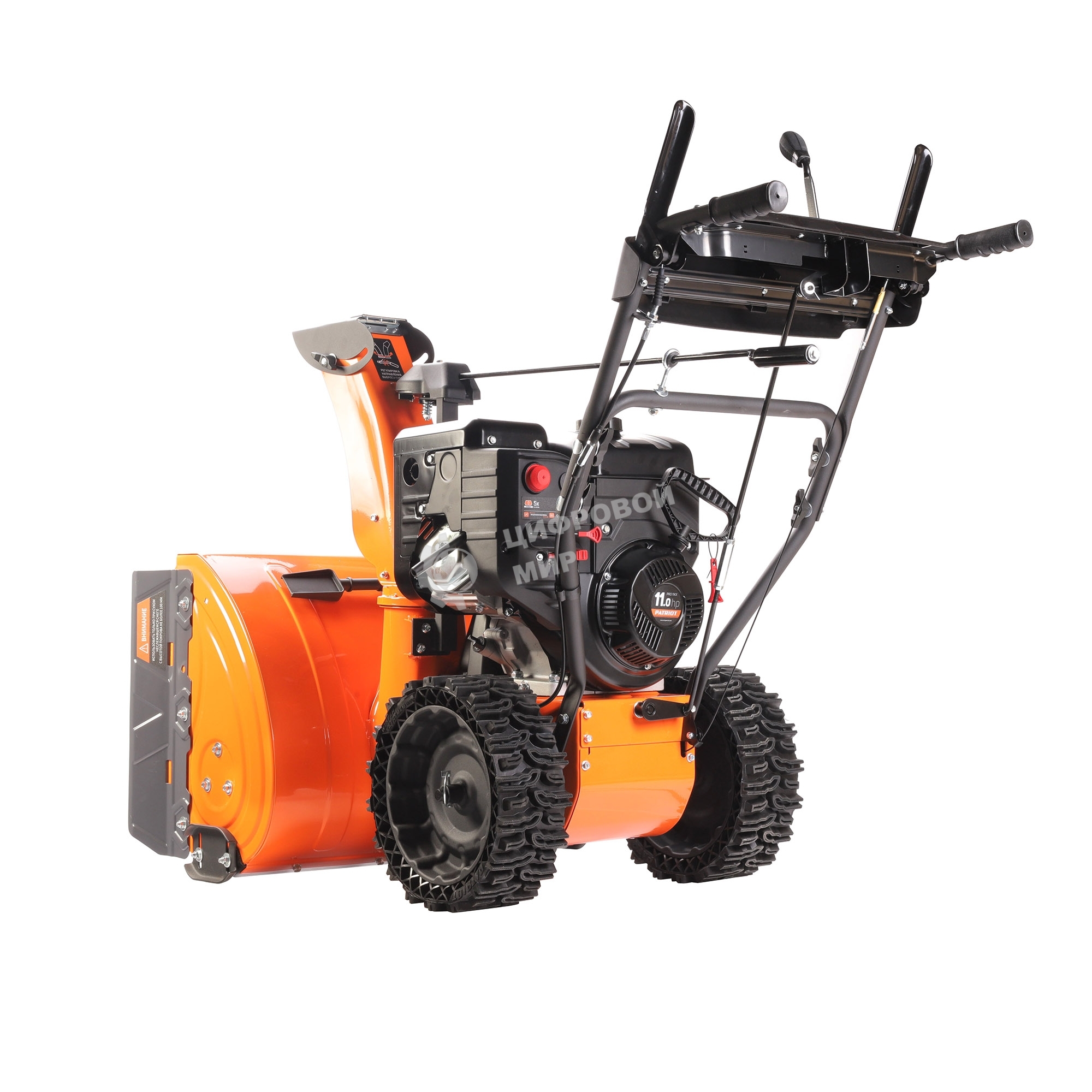 Снегоуборщик PATRIOT PRO 11 KX (коммунально-хозяйственный); 11 л.с., усиленный редуктор, безвоздушные колеса WE3, антиадгезионное покрытие ковша и желоба.