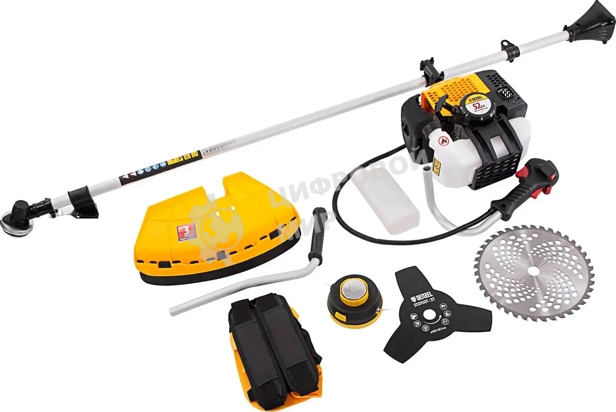 Триммер бензиновый Denzel DGT-520, 52см3, 3 л.с., неразъемная штанга, состоит из 2 частей