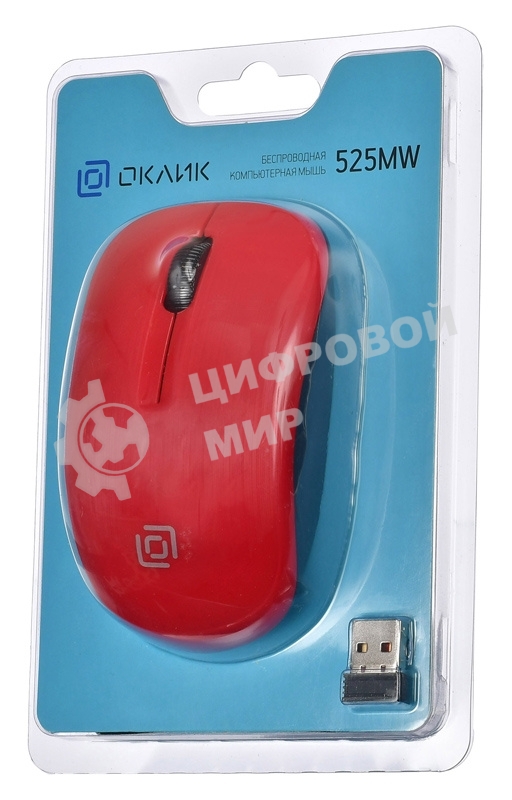 Мышь беспроводная Oklick 525MW красный, 1000 dpi, радиоканал, USB, кнопки - 3