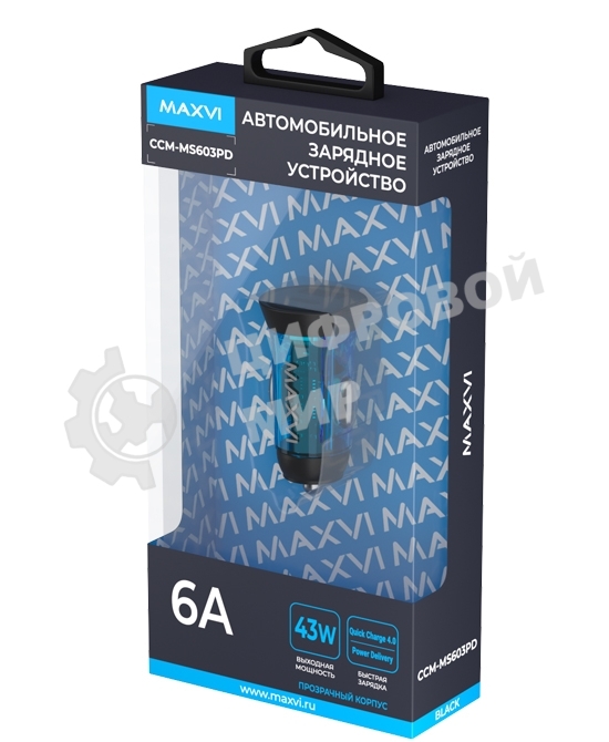 Автомобильное зарядное устройство Maxvi CCM-MS603PD 43W 6A (USB + Type-C, QC3.0 PD3.0) черный