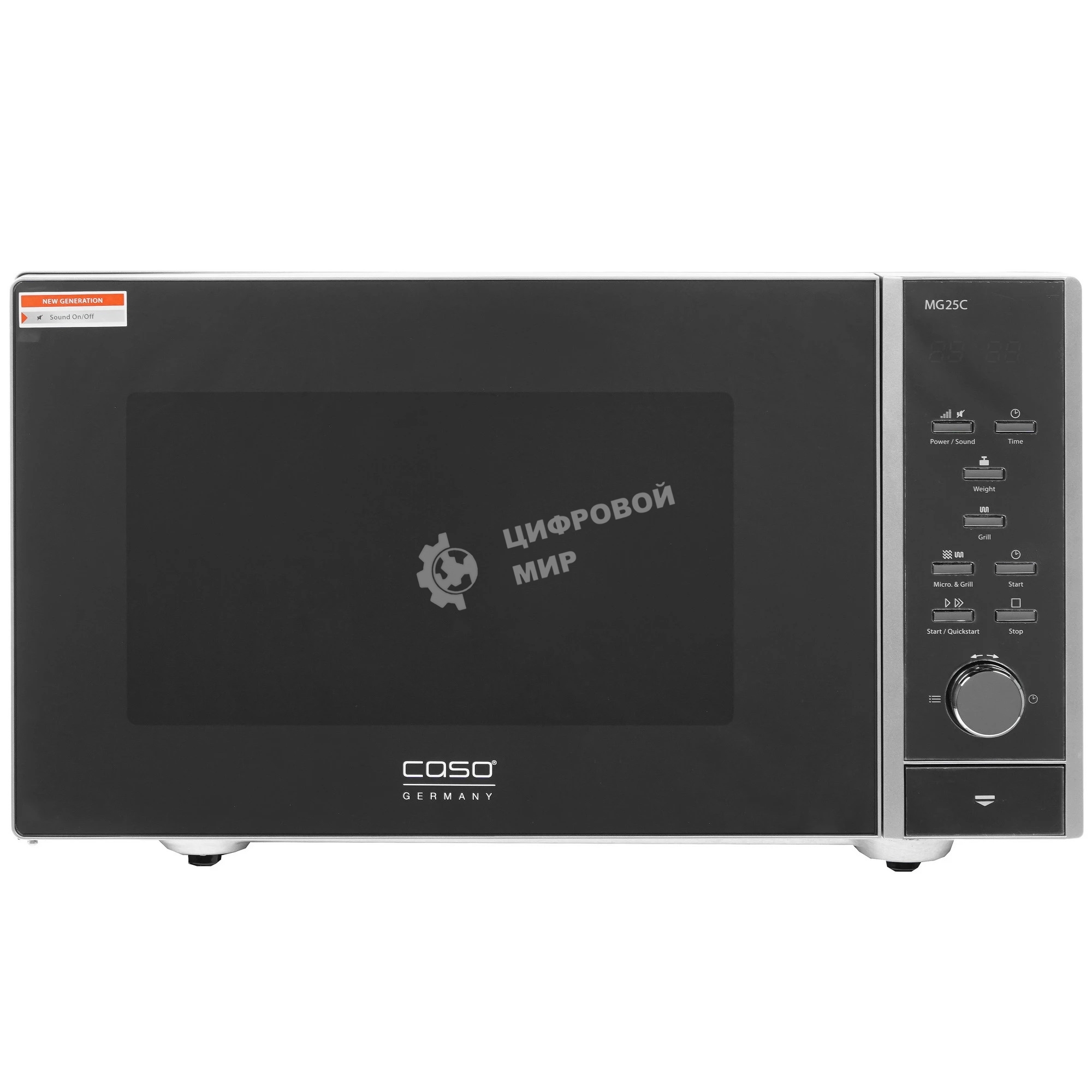 Микроволновая печь CASO MG 25 Ceramic Menu серебристый/черный, 25 л, 900 Вт, переключатели - кнопки, поворотный механизм
