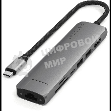 Док-станция (USB-хаб) Satechi ST-P7SM 7-in-1 USB-C Slim Multiport Adapter with Ethernet (Type-C,HDMI, 2xType-A, SD,microSD, RJ-45), до 80 Вт серый