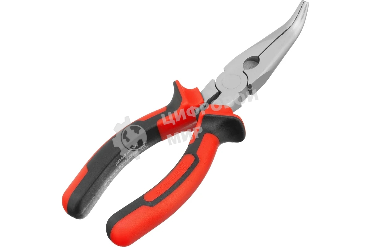 Длинногубцы Matrix 17422 NICKEL 180 мм, изогнутые никелированные, двухкомпонентные рукоятки