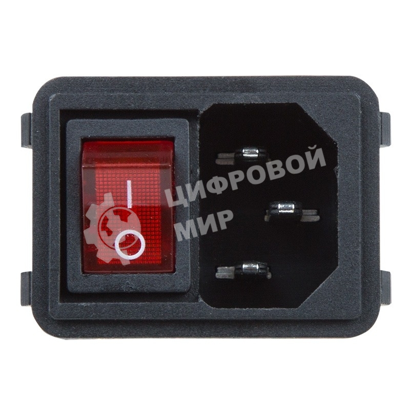 Выключатель клавишный Rexant 250V 10А (4с) ON-OFF красный с подсветкой и штекером C14 3PIN