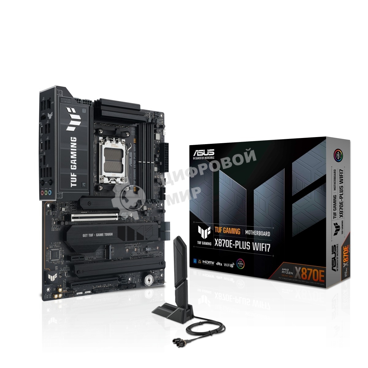 Материнская плата ASUS TUF GAMING X870E-PLUS WIFI7, AM5, AMD X870E, 4xDDR5, 4xSATA, 4xM.2, 1xPCIe 5.0 x16, 1xPCIe 4.0 x4, 1xPCIe 3.0 x1, 1xHDMI, 1x2.5Gb LAN, Wi-Fi 7, Bluetooth 5.4, 2xUSB-C 40Gbps, 3xUSB-A 10Gbps, 4xUSB-A 5Gbps, 4xUSB-A 2.0, 3x3.5 мм, 7.1