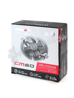 Кулер для процессора Crown CM-80 v2 серебристый/черный, 75 мм, алюминий, 2200 об/мин, 22 дБ, 3 pin, 65 Вт, 42 мм