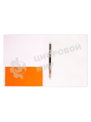 Папка с металлическим пружинным скоросшивателем Бюрократ Double Neon DNE07POR A4, пластик, 0.7мм корешок 27мм, карман продольный внутренний, оранжевый