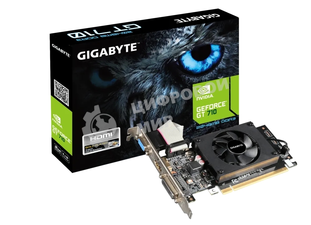 Видеокарта Gigabyte GV-N710D3-2GL RTL GT710, 2Gb, 64bit, DDR3, D-Sub, DVI, HDMI, PCI-E