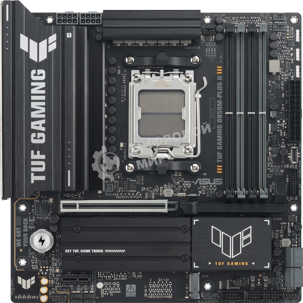 Материнская плата ASUS TUF GAMING B850M-PLUS II, AM5, AMD B850, 4xDDR5, 4xSATA, 3xM.2, 1xPCIe 5.0 x16, 1xPCIe 4.0 x1, 1xHDMI, 1xDP, 1x2.5Gb LAN, 1xUSB-C 20Gbps, 3xUSB-A 10Gbps, 4xUSB-A 5Gbps, 4xUSB-A 2.0, 3x3.5 мм, 7.1, mATX