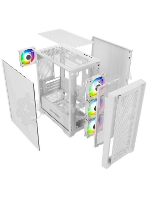 Компьютерный корпус Powercase ByteFlow Micro White, Tempered Glass, 4х 120мм ARGb fans, ARGb HUB, белый, mATX (CAMBFW-A4)