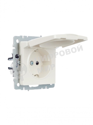 Розетка 1-местная IEK BRITE РСбш10-3-44-БрЖ с заземлением, с защитными шторками и крышкой, 16А, IP44 жемчуг