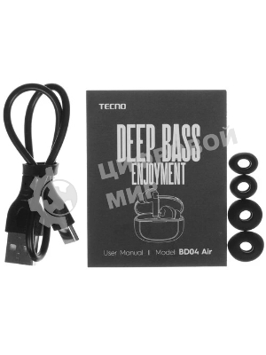 Наушники TWS Tecno Buds 4 Air черный, внутриканальные, Bluetooth, до 6 ч