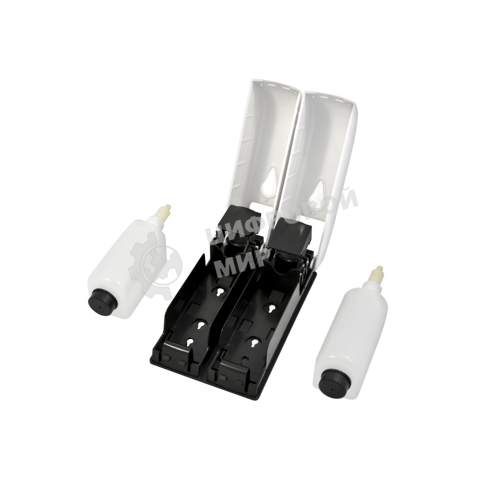 Дозатор для жидкого мыла пластиковый puff-8108 белый с черной кнопкой, 350+350 мл, 22х9х14 см