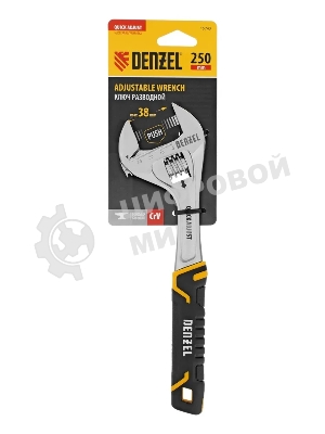 Ключ разводной Denzel 15743, 250 мм (раскрытие до 38 мм), CrV, с быстрым сбросом, кованый, TPR рукоятка