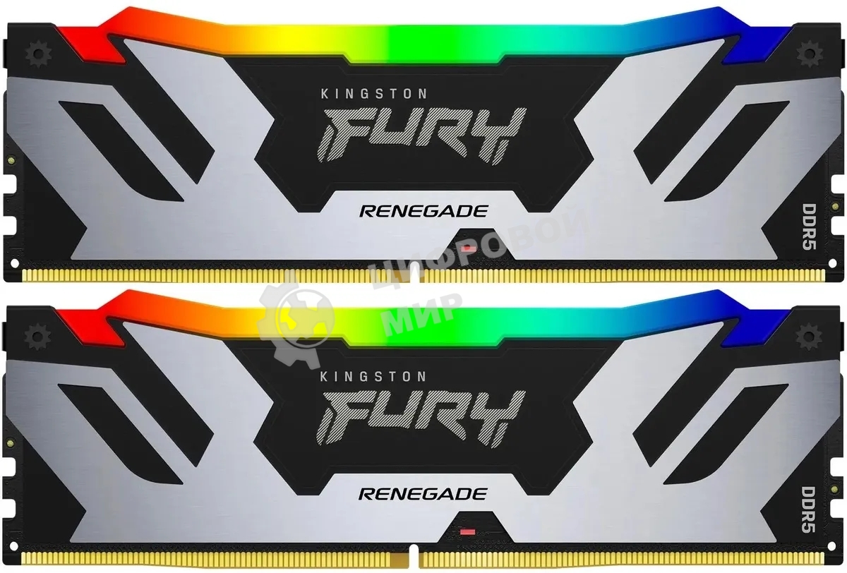Оперативная память Kingston Fury Renegade, DDR5, 32Gb (2x16GB), 7200MHz, CL38, DIMM, с радиатором, RGB, серебристый/черный