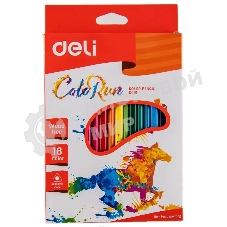 Карандаши цветные Deli ColoRun EC00110 трехгранные пластик 18 цветов, коробка с европодвесом