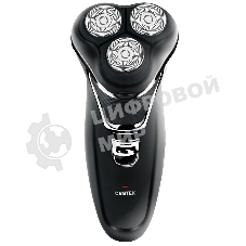 Электробритва Centek CT-2176 черный/хром ротор, 3 плавающие головки, аккумулятор + работа от сети, триммер