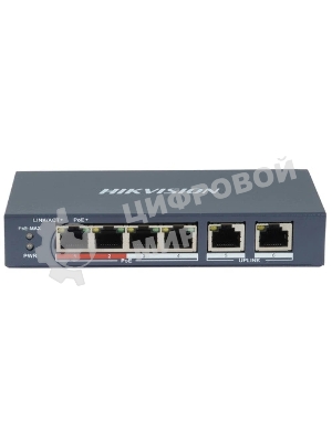 Коммутатор Hikvision DS-3E0106P-E/M, 4×100 Мбит/с PoE+ + 2×100 Мбит/с, неуправляемый