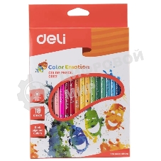 Карандаши цветные Deli Color Emotion EC00210, трехгранный профиль, липа, 18 цветов, коробка с европодвесом