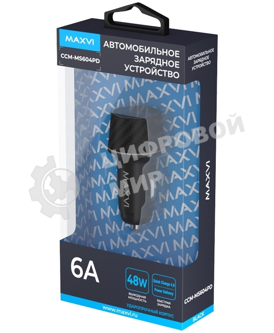 Автомобильное зарядное устройство Maxvi CCM-MS604PD 48W 6A (USB + Type-C, QC3.0 PD3.0) черный