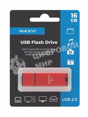 Флешка USB Maxvi MP2 red (FD16GbUSB20C10MP2), 16Gb, USB 2.0, R/W 15/5, красный/черный