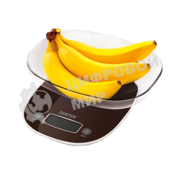 Весы кухонные Centek CT-2456 (шоколад) электр., max 7кг(!!!), шаг 1г, большая съемная чаша, дисплей