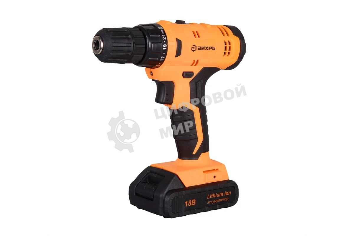 Дрель-шуруповерт аккумуляторная Вихрь ДА-18Л-2к 72/14/9, Аккумуляторная, 18В, 2 АКБ, Кейс