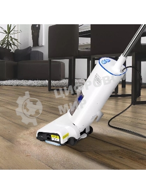 Пылесос вертикальный паровой Kitfort КТ-5157-3 белый/синий, питание от сети, 600 Вт, уборка влажная/паром/сухая, пылесборник 1,2 л