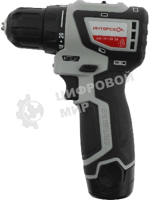Дрель-шуруповерт ИНТЕРСКОЛ ДА-10/12В, 12 В, 1,5 Ач, 36 Нм, бесщеточный