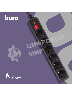 Сетевой фильтр Buro 600SH-16-1.8-B 1.8 м, 6 розеток, черный, коробка